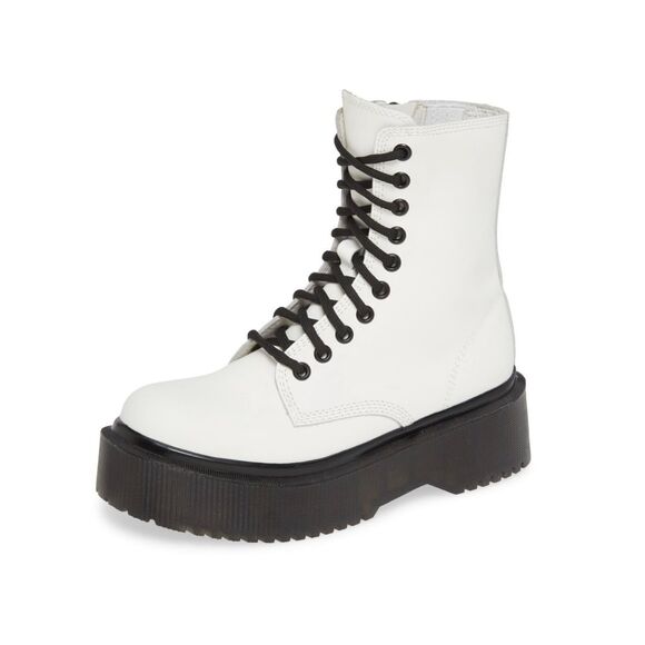 Jeffrey Campbell Women’s 6.5 Lugged Platform Sopas White Lace-Up Boots - Picture 2 of 16